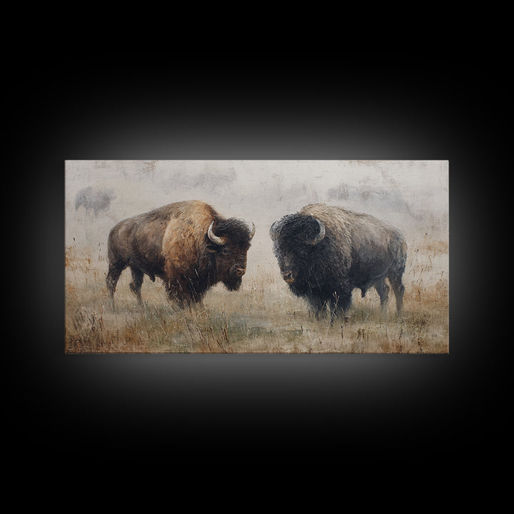 Bison on Wide Western Prairie Canvas Print, Wildlife Art, Wall Decor, Living Room Decor, Fine Art, Wild, Living Room Wall Art, WIL-2x1-57