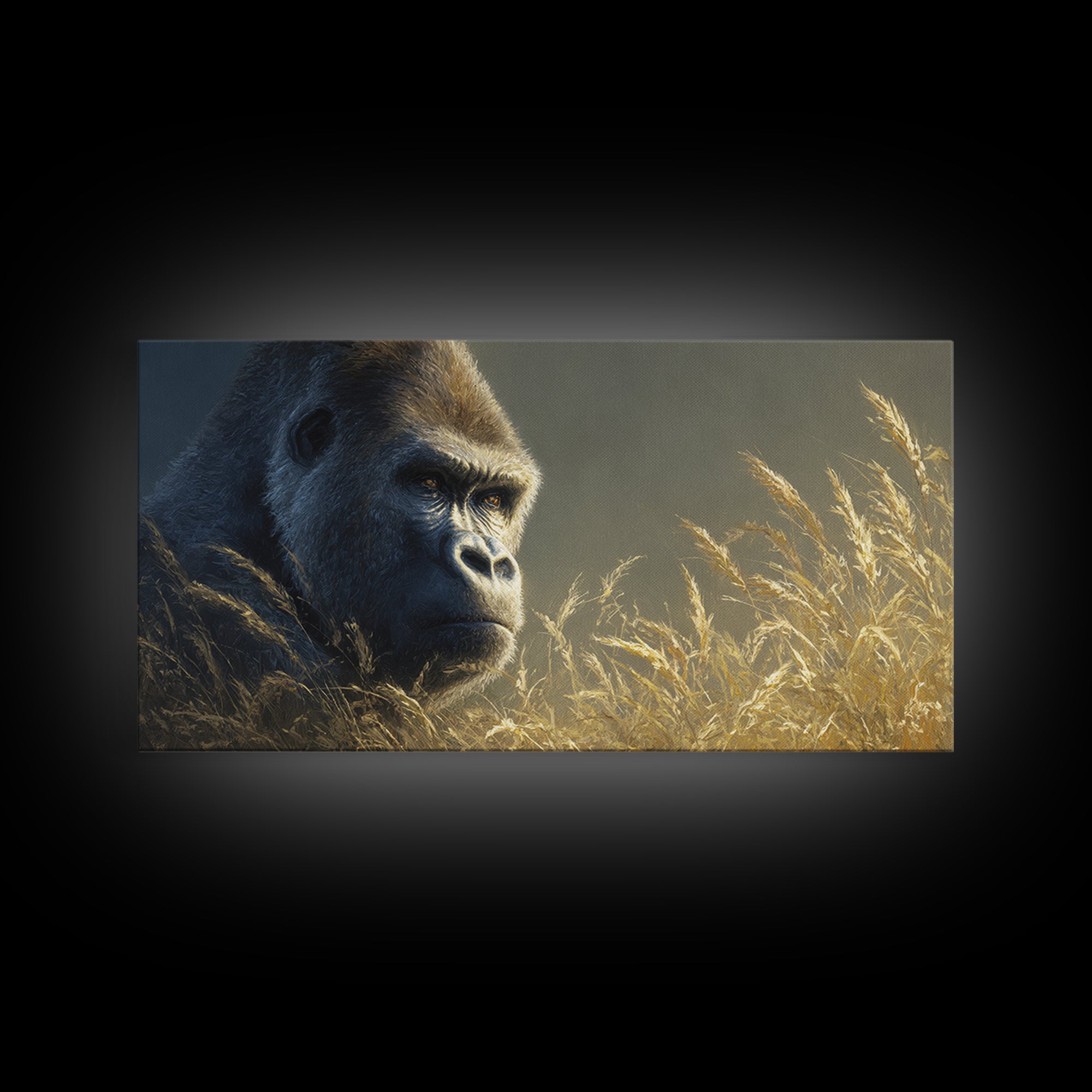 Gorilla Portrait with Powerful Gaze Canvas Print, Wildlife Art, Painting, Living Room Decor, Wild, Living Room Wall Art, WIL-2x1-61