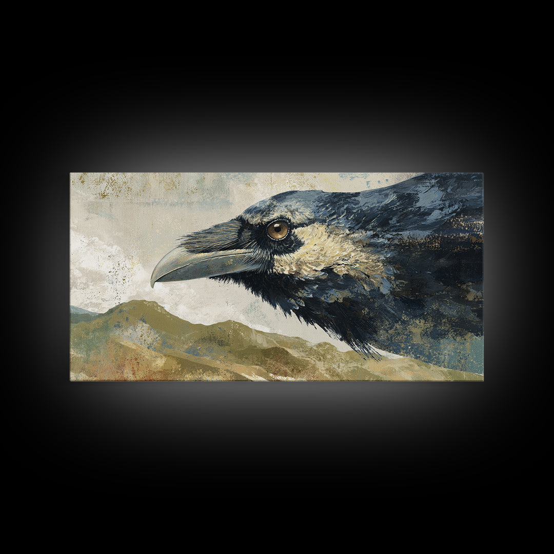 Raven Flying Through Snowy Mountains Canvas Print, Wildlife Art, Large Wall Art, Living Room Decor, Wild, Landscape Art, WIL-2x1-68