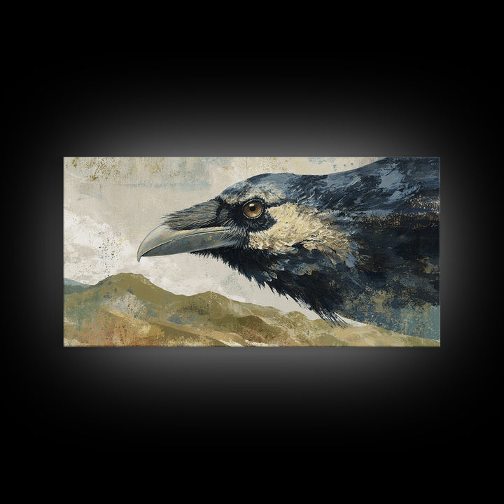 Raven Flying Through Snowy Mountains Canvas Print, Wildlife Art, Large Wall Art, Living Room Decor, Wild, Landscape Art, WIL-2x1-68