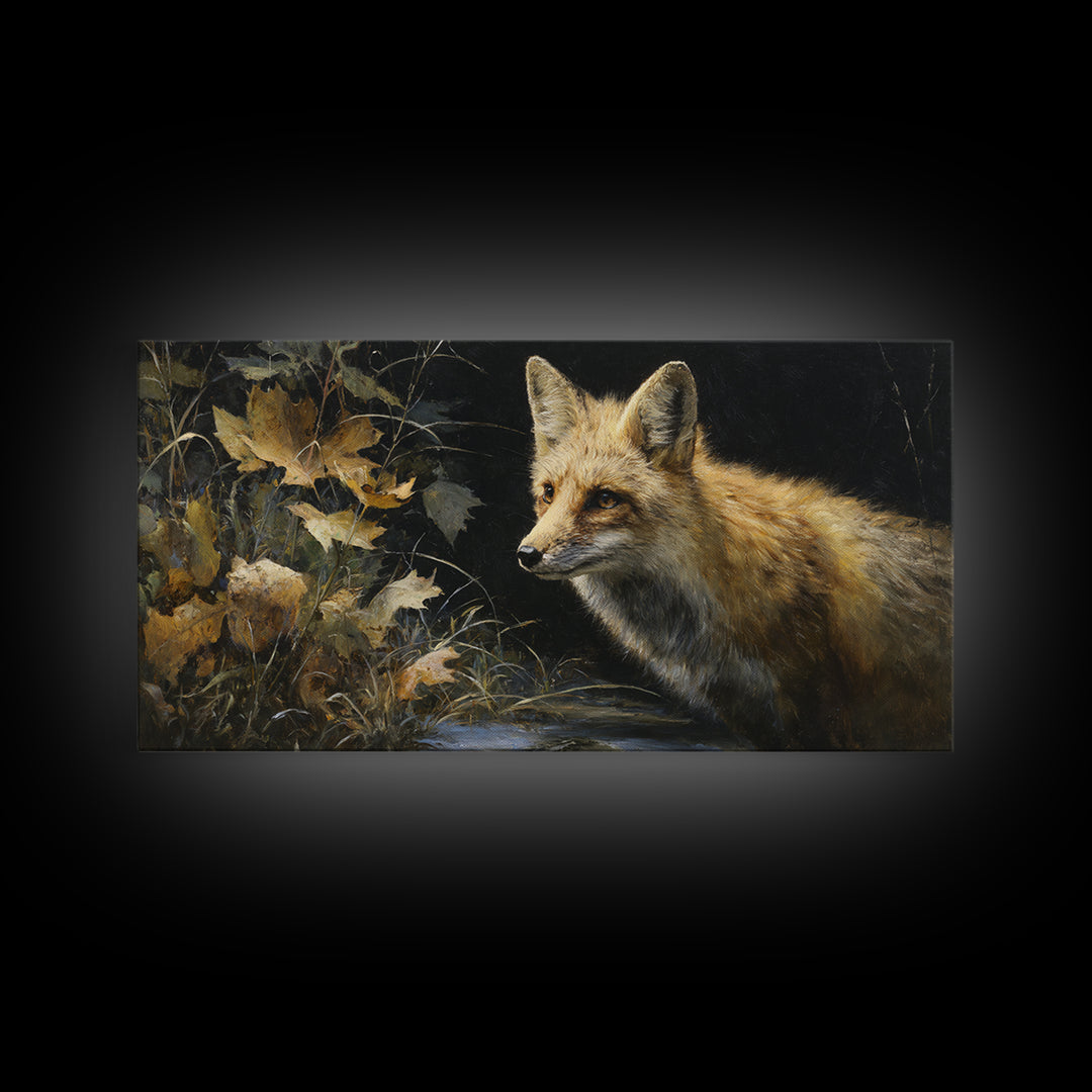 Fox in Autumn Forest Leaves Canvas Print, Wildlife Art, Large Wall Art, Living Room Decor, Fine Art, Wild, Landscape Art, WIL-2x1-77