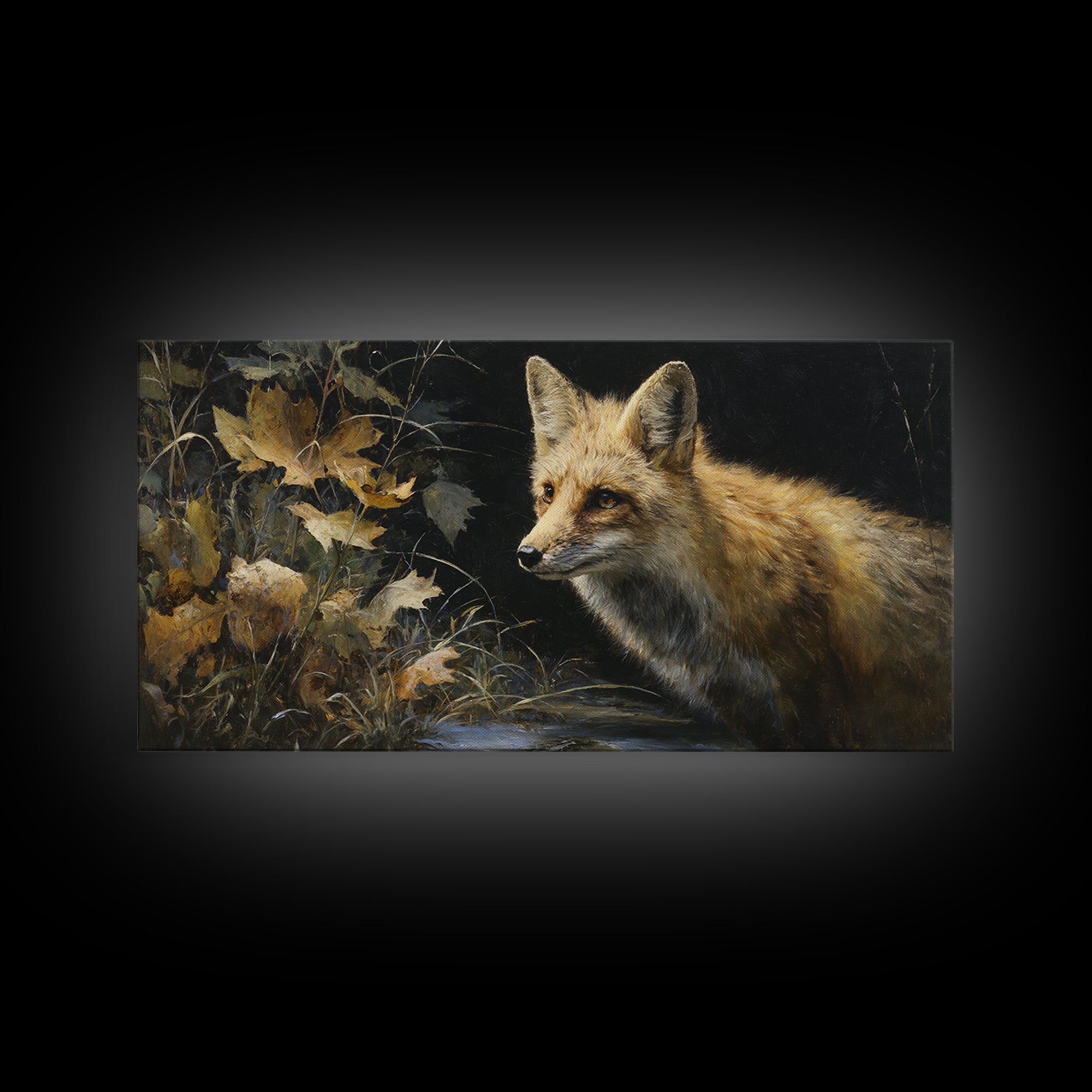 Fox in Autumn Forest Leaves Canvas Print, Wildlife Art, Large Wall Art, Living Room Decor, Fine Art, Wild, Landscape Art, WIL-2x1-77