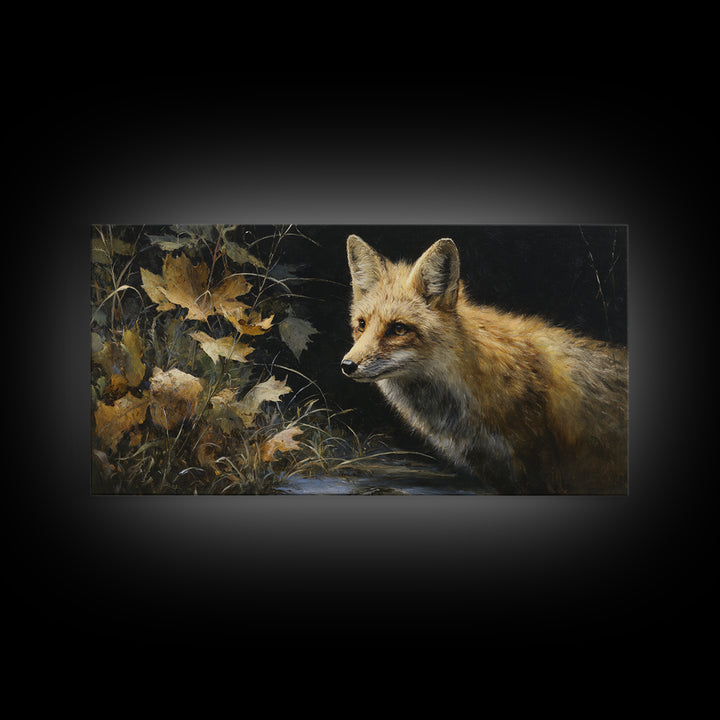 Fox in Autumn Forest Leaves Canvas Print, Wildlife Art, Large Wall Art, Living Room Decor, Fine Art, Wild, Landscape Art, WIL-2x1-77