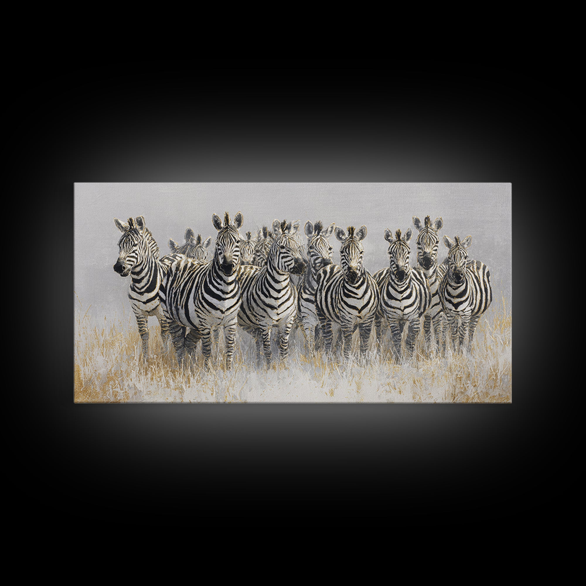 Zebra Herd in Graphic Black and White Framed Canvas Print, Wildlife Art, Bird Wall Art, Living Room Decor, Fine Art, Wild, WIL-2x1-79