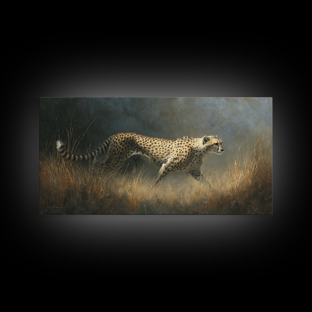 Cheetah Running Through Warm Dust Canvas Print, Wildlife Art, Living Room Decor, Wild, Living Room Art, Canvas Painting, WIL-2x1-89