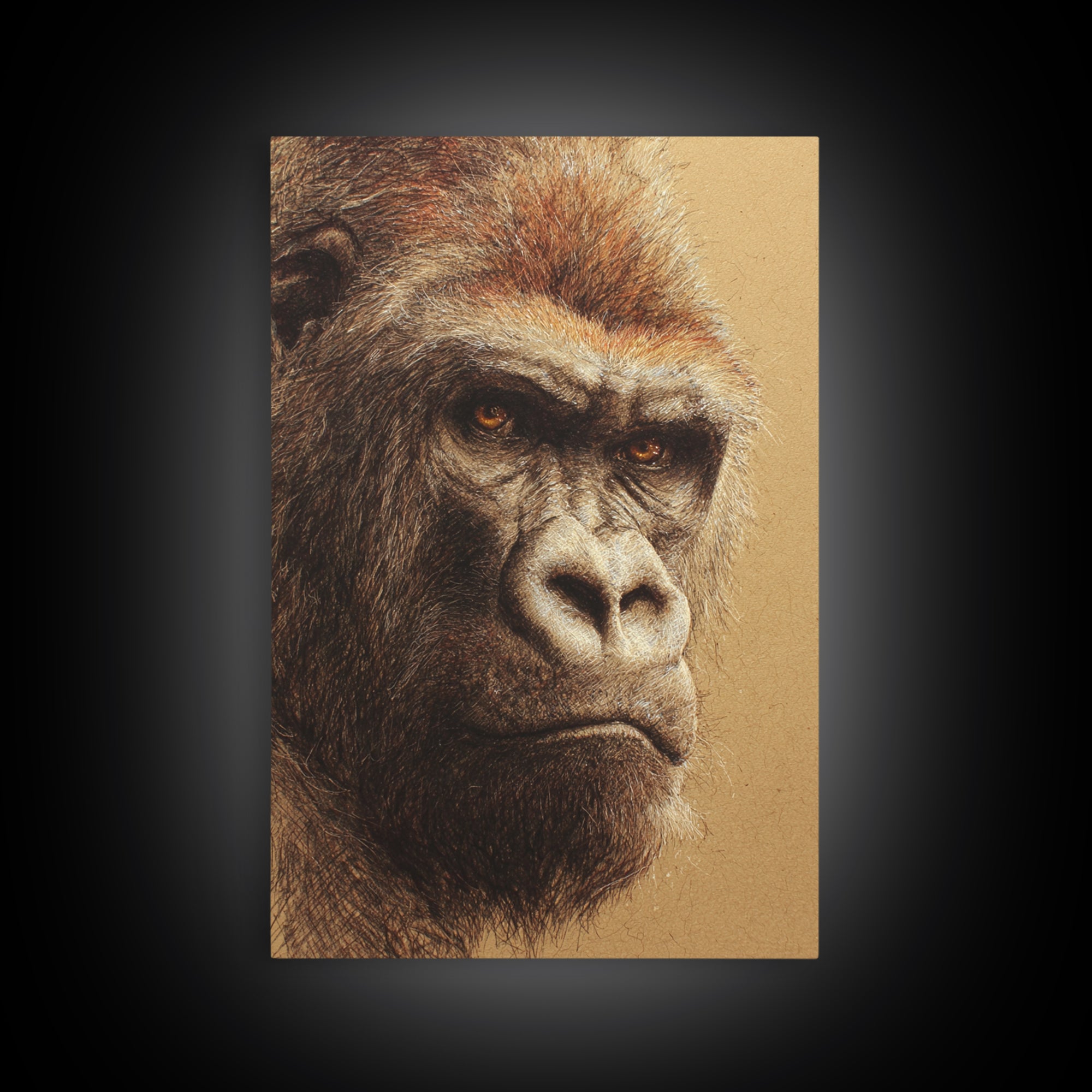 Gorilla Portrait with Powerful Gaze Framed Canvas Print, Wildlife Art, Wall Art, Living Room Decor, Wild, Modern Wall Art, WIL-2x3-1
