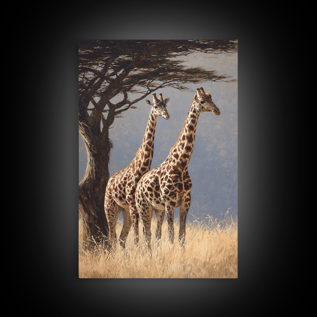 Giraffe Pair under Acacia Tree Canvas Print, Wildlife Art, Gallery Decor, Living Room Decor, Fine Art, Wild, Contemporary Art, WIL-2x3-15