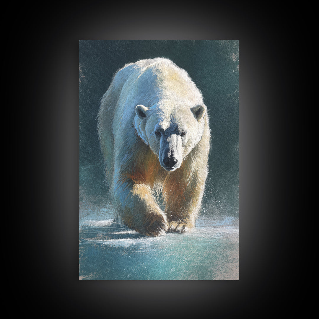 Polar Bear Crossing Blue Ice Canvas Print, Wildlife Art, Art Print, Living Room Decor, Fine Art, Wild, Digital Wall Art, WIL-2x3-23