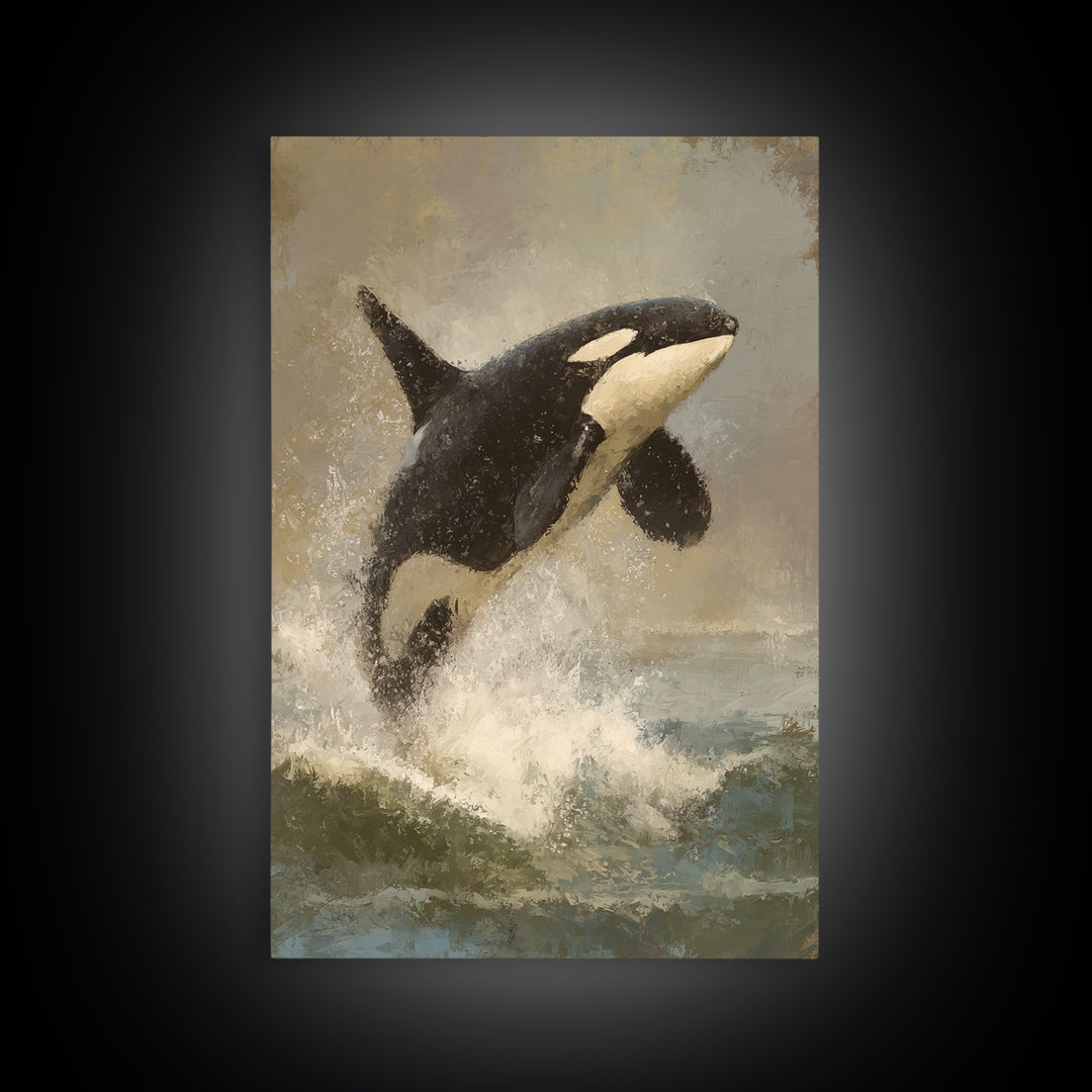 Orca Breaching in Cold Ocean Canvas Print, Wildlife Art, Statement Artwork, Living Room Decor, Fine Art, Wild, Wall Decor, WIL-2x3-31
