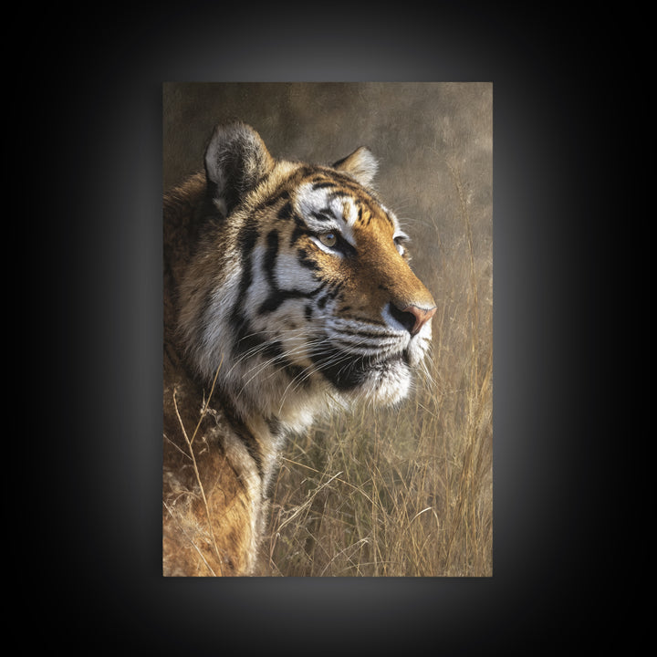 Tiger Portrait with Jungle Shadows Framed Canvas Print, Wildlife Art, Wall Decor, Living Room Decor, Fine Art, Wild, Bird Art, WIL-2x3-37