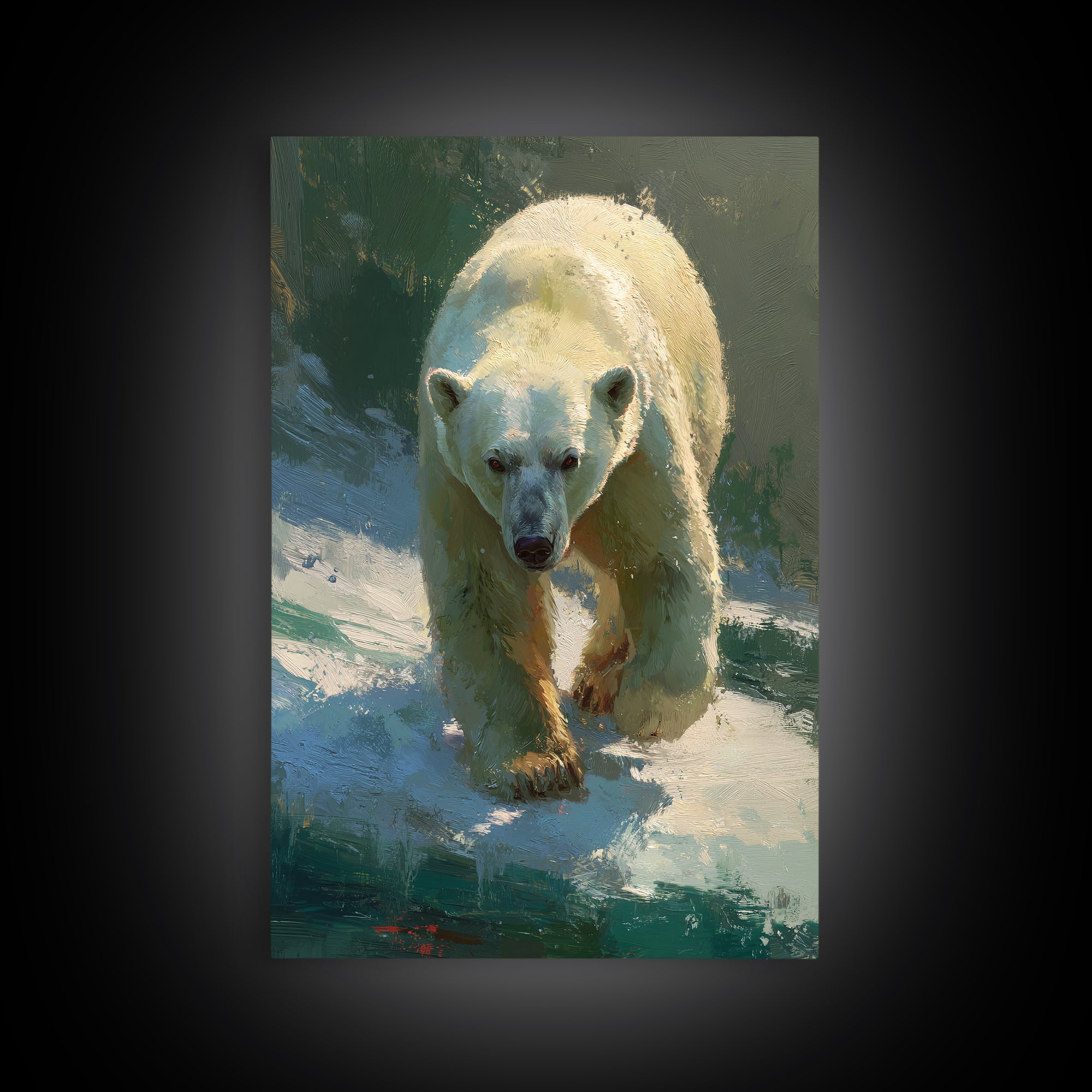 Polar Bear Crossing Blue Ice Framed Canvas Print, Wildlife Art, Wall Art, Living Room Decor, Abstract Art, Wild, WIL-2x3-47