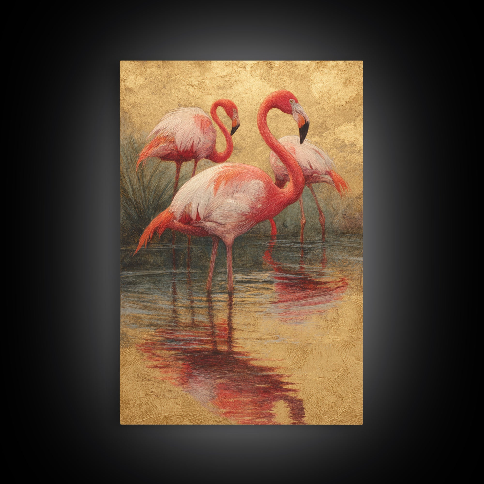 Flamingos in Pink Shallow Water Canvas Print, Wildlife Art, Minimalist Decor, Living Room Decor, Fine Art, Wild, Wall Art Print, WIL-2x3-54