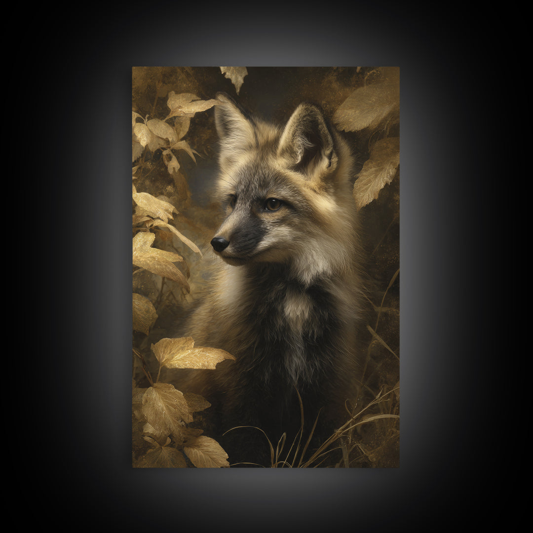 Fox in Autumn Forest Leaves Canvas Print, Wildlife Art, Canvas Wall Art, Living Room Decor, Oil Painting, Wild, WIL-2x3-65