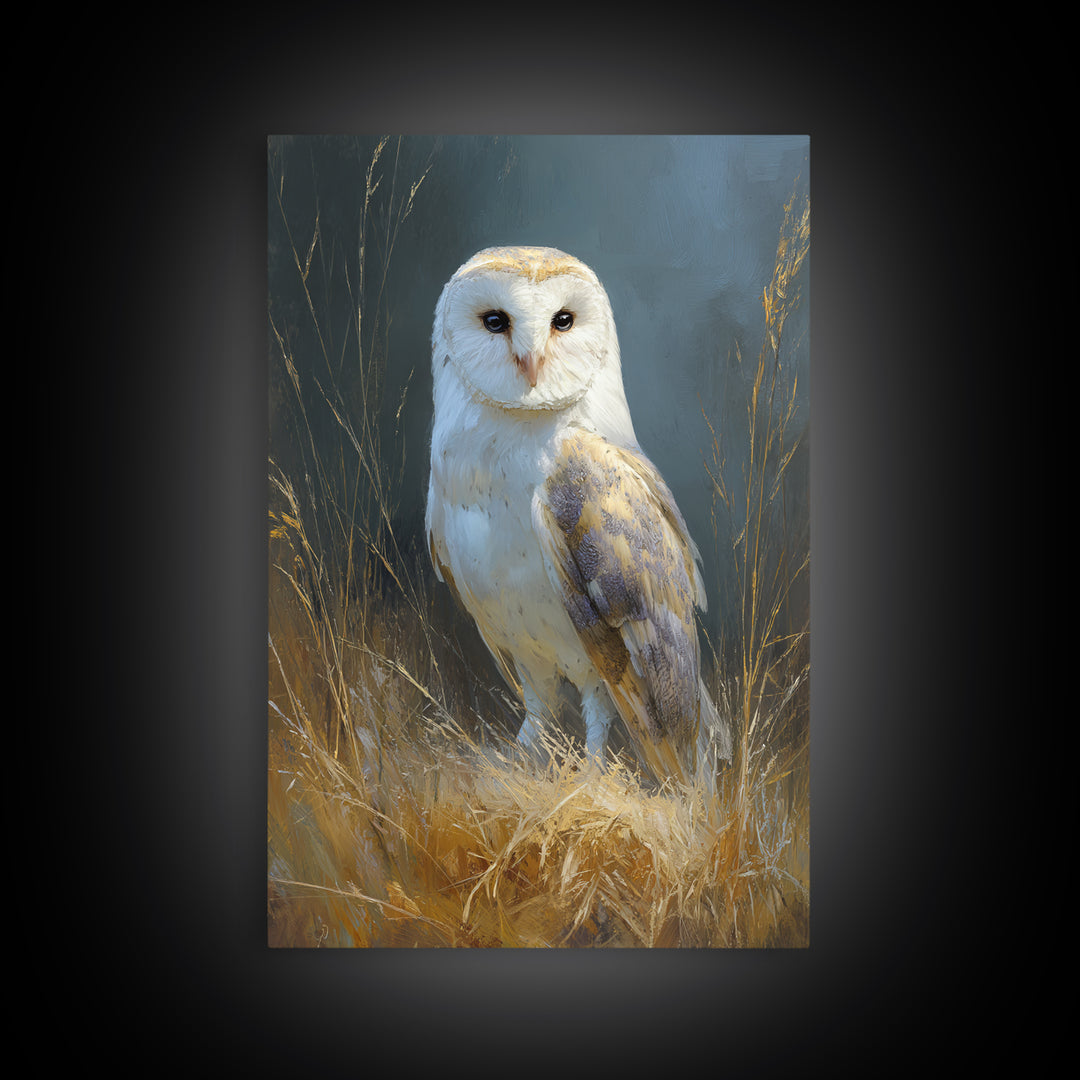 Owl Perched in Moonlit Woodland Framed Canvas Print, Wildlife Art, Large Wall Art, Living Room Decor, Fine Art, Wild, WIL-2x3-68