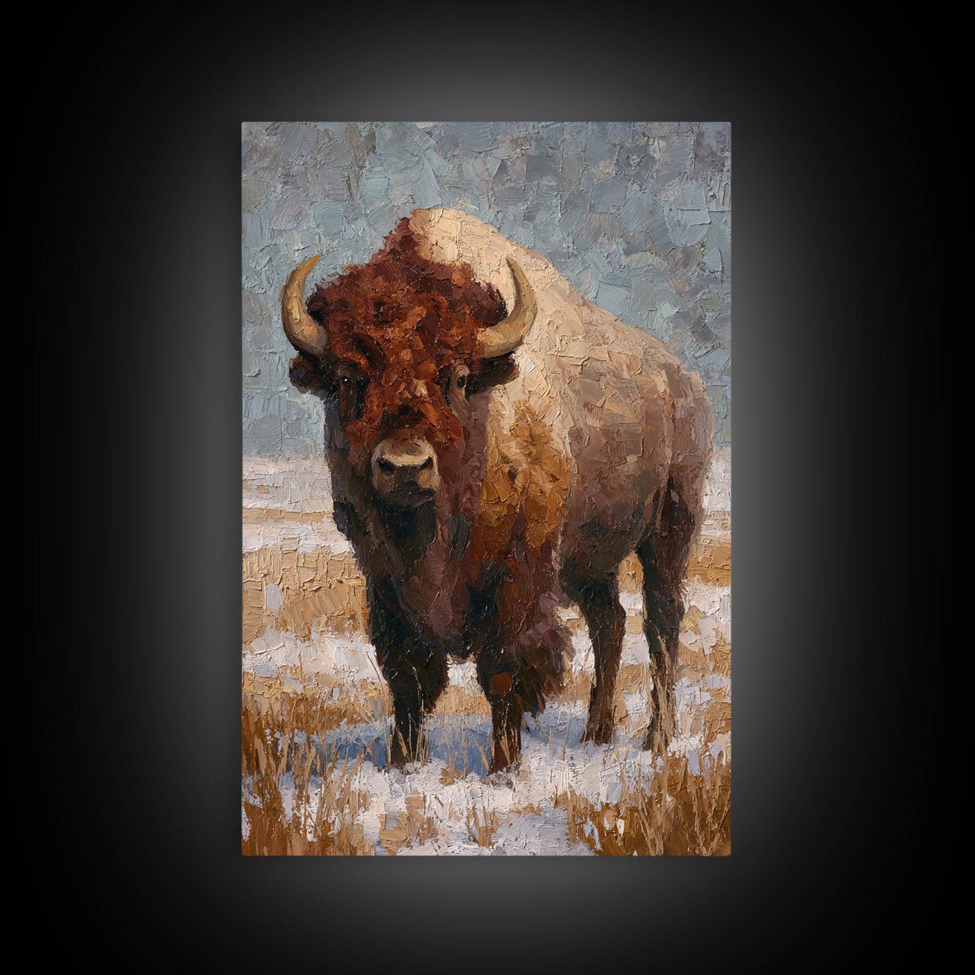 Bison on Wide Western Prairie Framed Canvas Print, Wildlife Art, Living Room Decor, Wild, Living Room Art, Canvas Painting, WIL-2x3-69