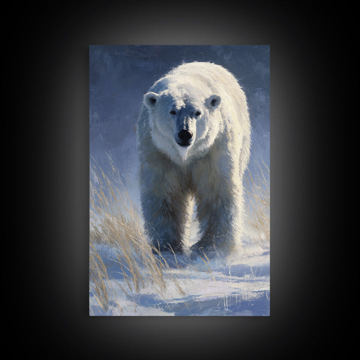 Polar Bear Crossing Blue Ice Canvas Print, Wildlife Art, Oil Painting, Living Room Decor, Fine Art, Wild, Bedroom Wall Art, WIL-2x3-71