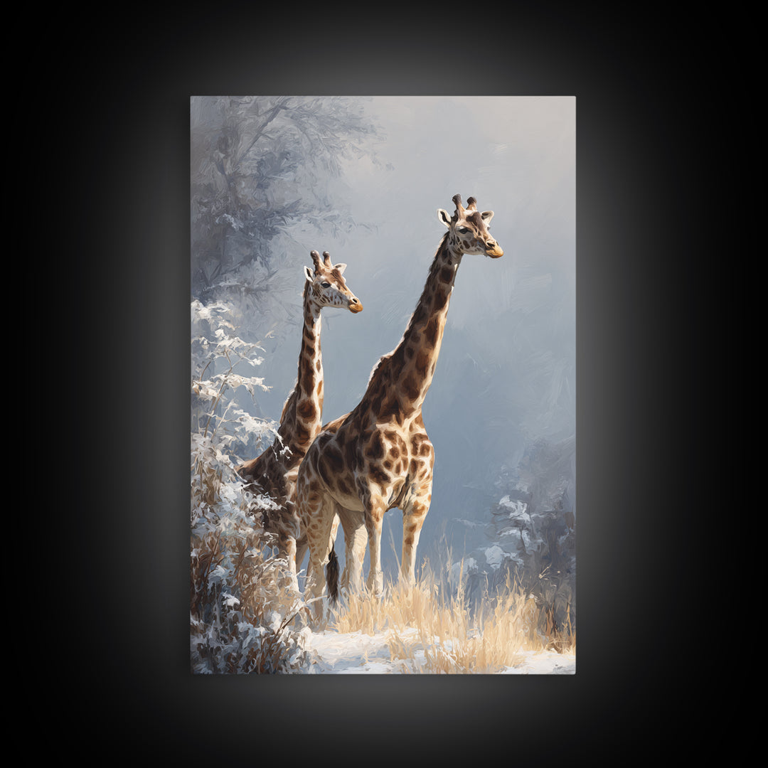 Giraffe Pair under Acacia Tree Framed Canvas Print, Wildlife Art, Canvas Print, Living Room Decor, Wild, Forest Wall Art, WIL-2x3-87