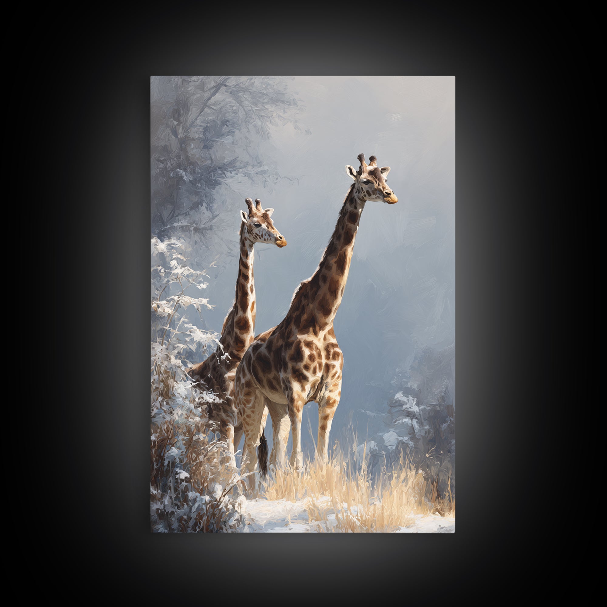 Giraffe Pair under Acacia Tree Framed Canvas Print, Wildlife Art, Canvas Print, Living Room Decor, Wild, Forest Wall Art, WIL-2x3-87