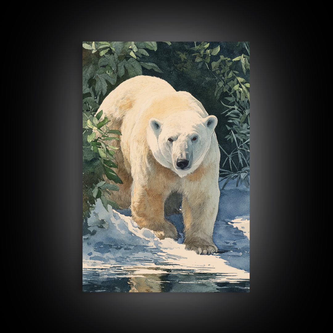 Polar Bear Crossing Blue Ice Canvas Print, Wildlife Art, Bird Art, Living Room Decor, Oil Painting, Wild, Original Artwork, WIL-2x3-95