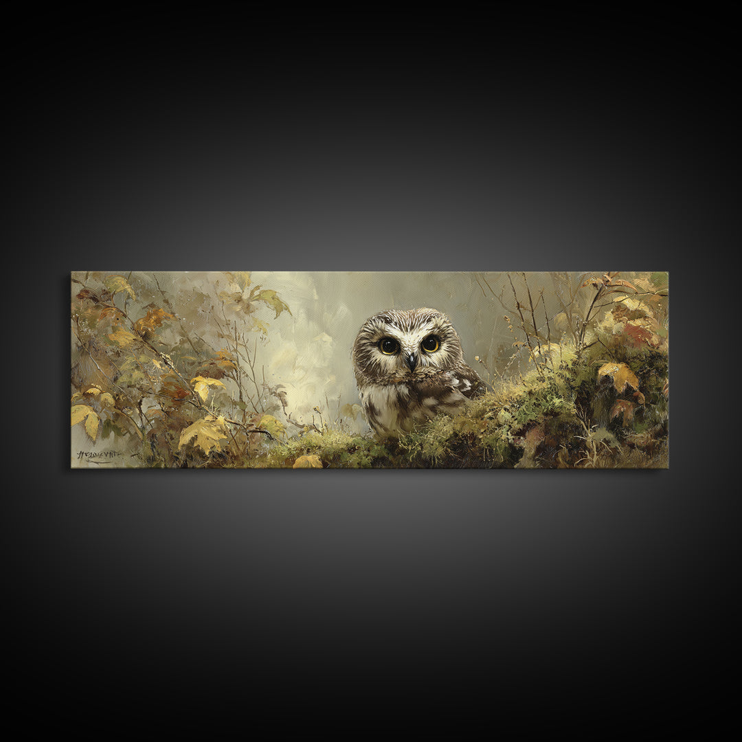 Owl Perched in Moonlit Woodland Canvas Print, Wildlife Art, Modern Decor, Living Room Decor, Abstract Art, Wild, Home Decor, WIL-3x1-100