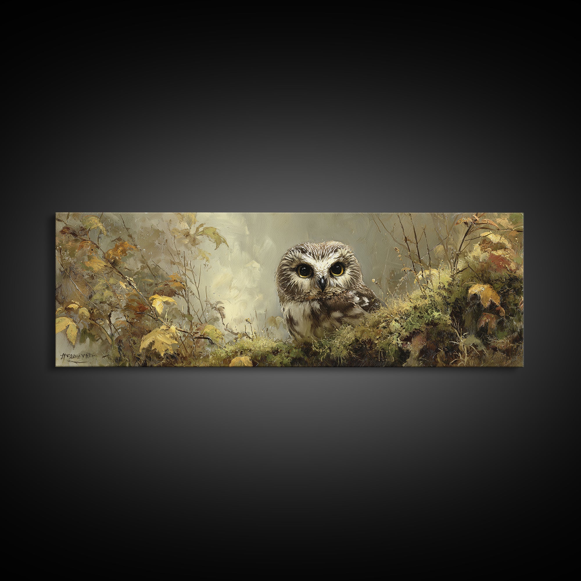 Owl Perched in Moonlit Woodland Canvas Print, Wildlife Art, Modern Decor, Living Room Decor, Abstract Art, Wild, Home Decor, WIL-3x1-100