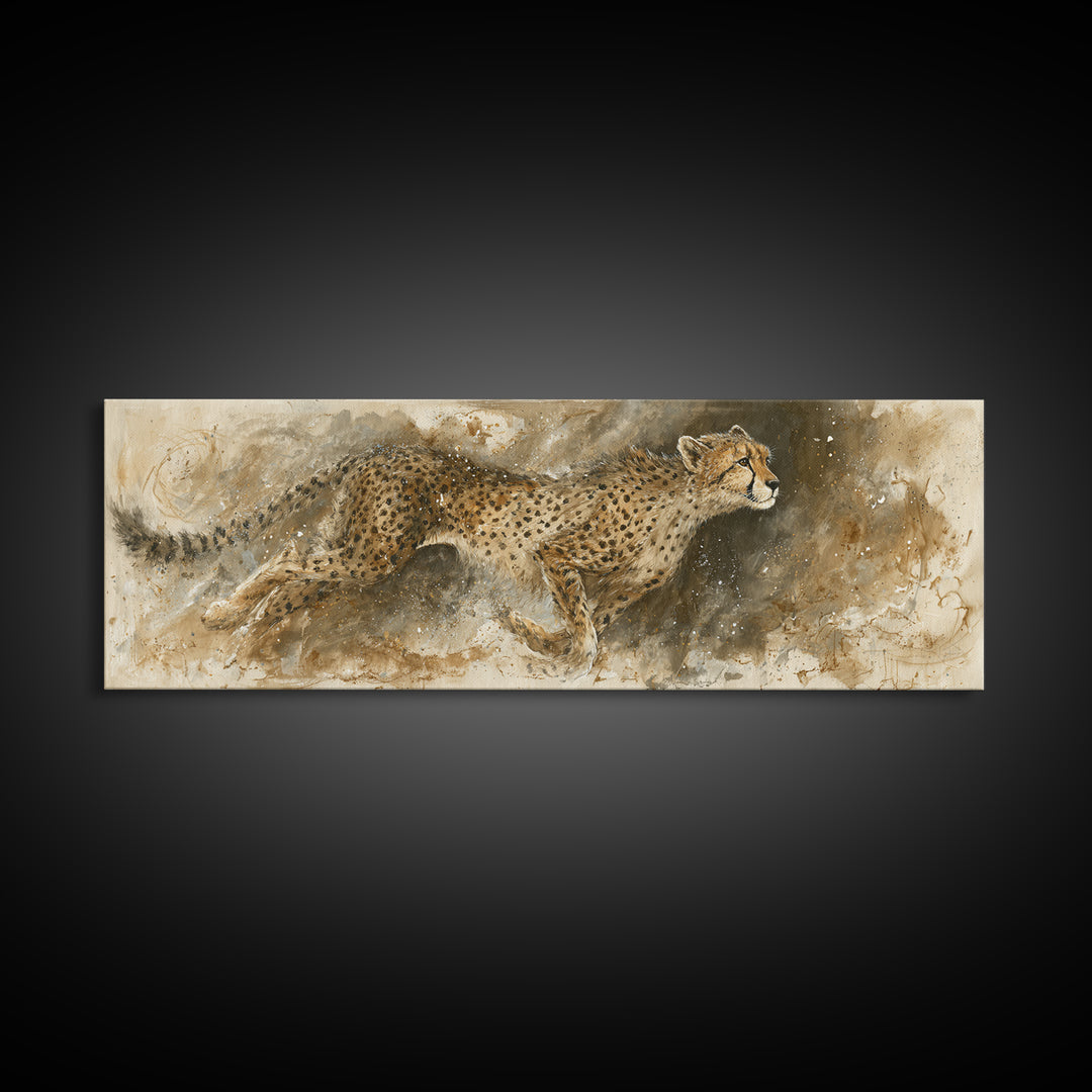 Cheetah Running Through Warm Dust Canvas Print, Wildlife Art, Living Room Decor, Wild, Living Room Art, Canvas Painting, WIL-3x1-13