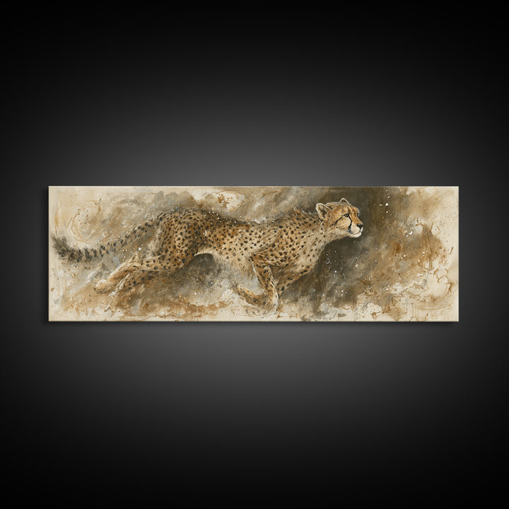 Cheetah Running Through Warm Dust Canvas Print, Wildlife Art, Living Room Decor, Wild, Living Room Art, Canvas Painting, WIL-3x1-13