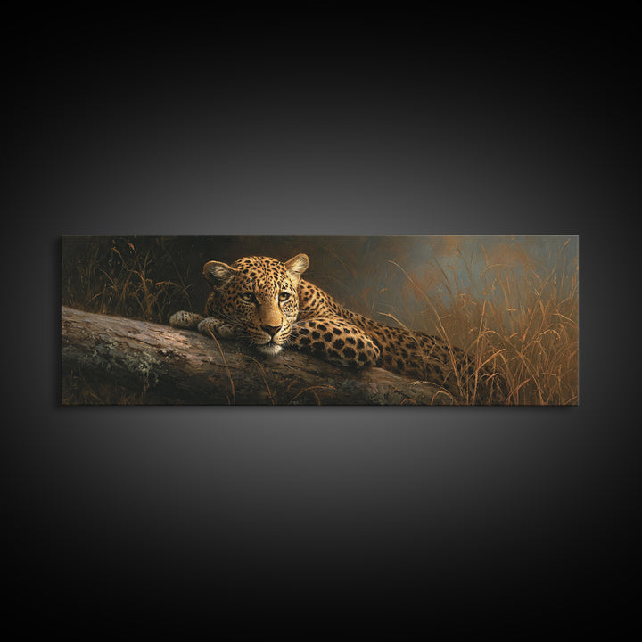 Leopard Resting on Tree Branch Canvas Print, Wildlife Art, Wall Art, Living Room Decor, Watercolor Art, Wild, Modern Wall Art, WIL-3x1-30