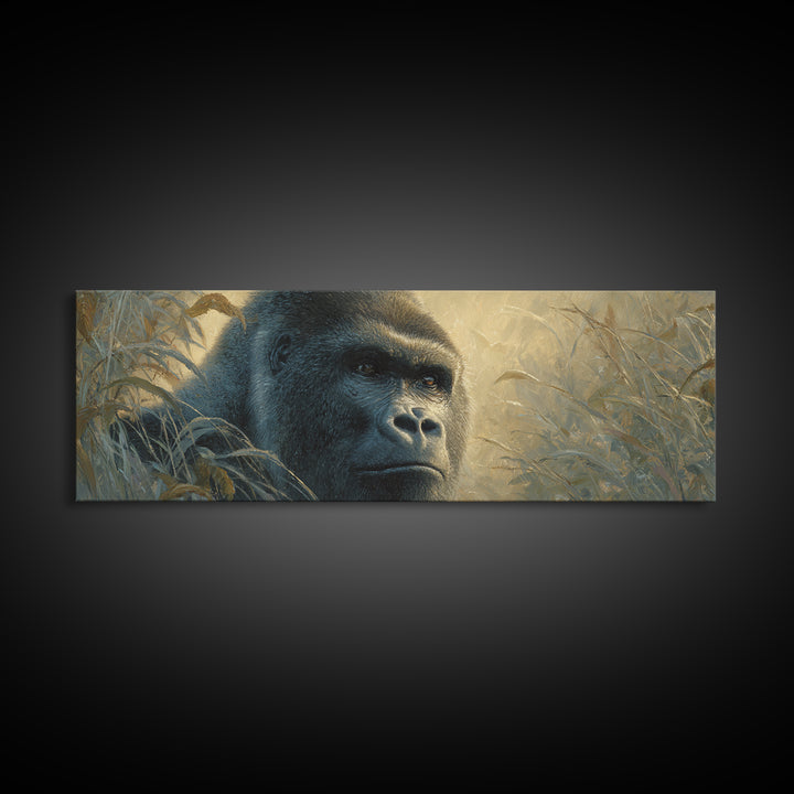 Gorilla Portrait with Powerful Gaze Canvas Print, Wildlife Art, Canvas Print, Living Room Decor, Wild, Forest Wall Art, WIL-3x1-33