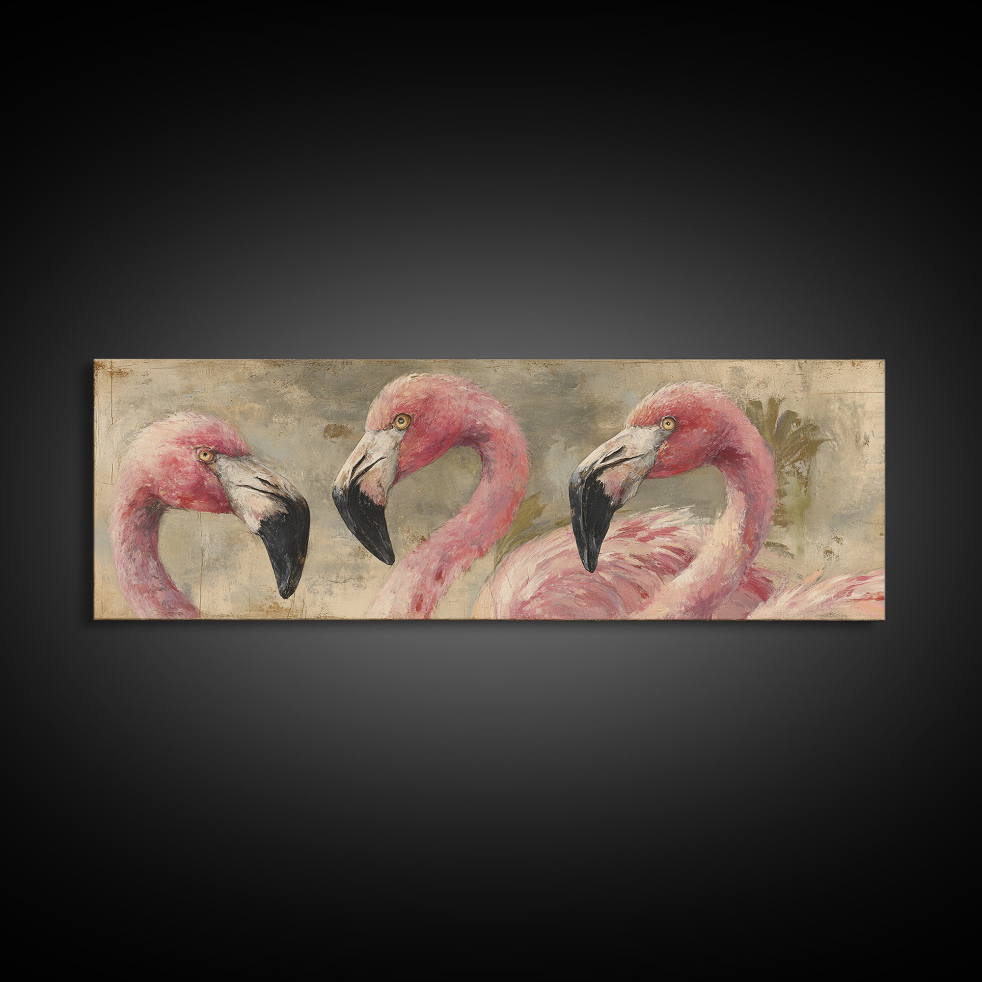 Flamingos in Pink Shallow Water Canvas Print, Wildlife Art, Large Wall Art, Living Room Decor, Fine Art, Wild, Landscape Art, WIL-3x1-38