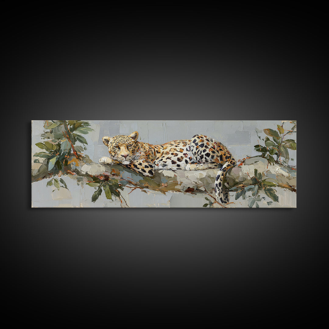 Leopard Resting on Tree Branch Canvas Print, Wildlife Art, Leopard Wall Art, Living Room Decor, Fine Art, Wild, Fine Art Print, WIL-3x1-6