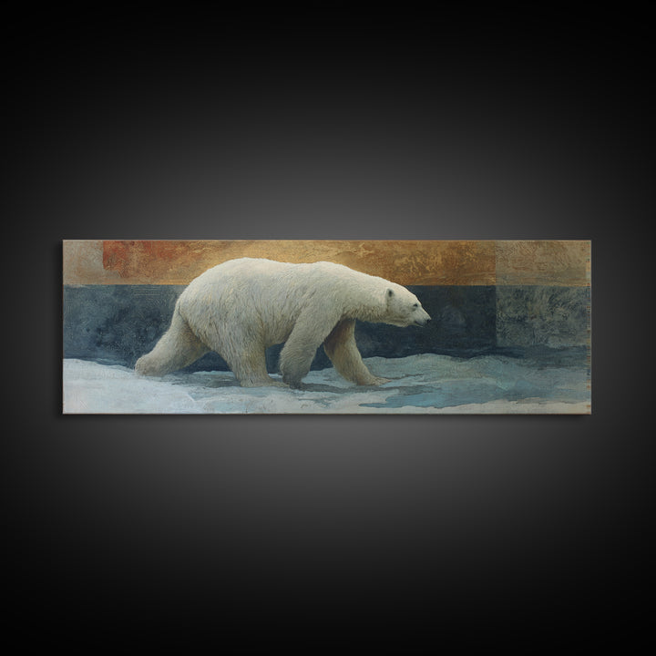 Polar Bear Crossing Blue Ice Framed Canvas Print, Wildlife Art, Neutral Decor, Living Room Decor, Fine Art, Wild, Wall Art, WIL-3x1-7
