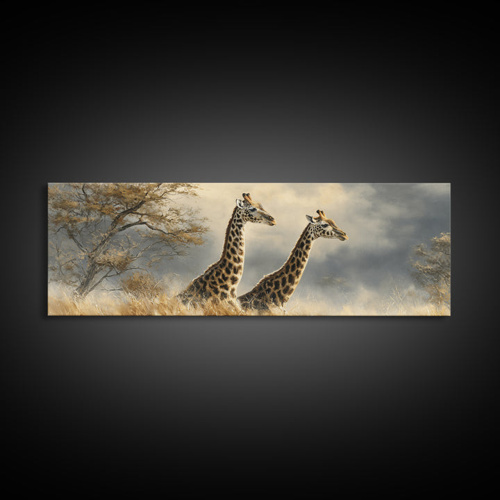 Giraffe Pair under Acacia Tree Canvas Print, Wildlife Art, Original Art, Living Room Decor, Fine Art, Wild, Leopard Wall Art, WIL-3x1-71