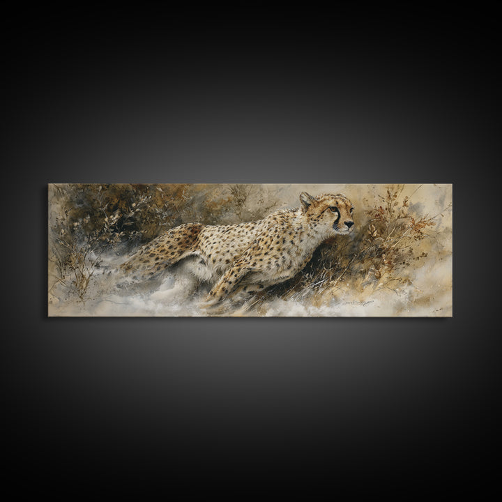 Cheetah Running Through Warm Dust Canvas Print, Wildlife Art, Digital Download Art, Living Room Decor, Oil Painting, Wild, WIL-3x1-85