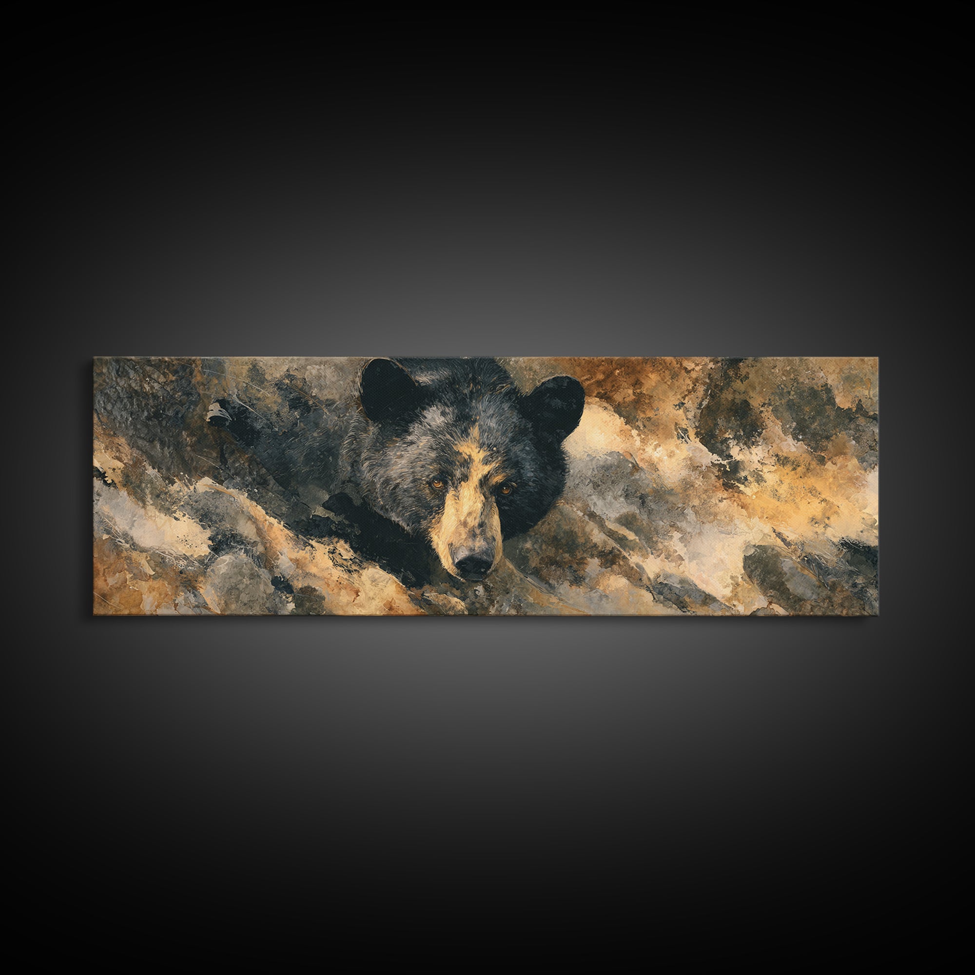 Bear Fishing in Rushing Mountain River Canvas Print, Wildlife Art, Wall Hangings, Living Room Decor, Fine Art, Wild, Bird Art, WIL-3x1-92
