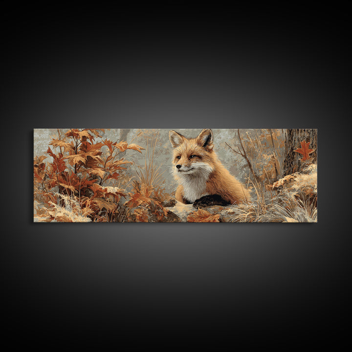 Fox in Autumn Forest Leaves Canvas Print, Wildlife Art, Gallery Decor, Living Room Decor, Fine Art, Wild, Contemporary Art, WIL-3x1-97