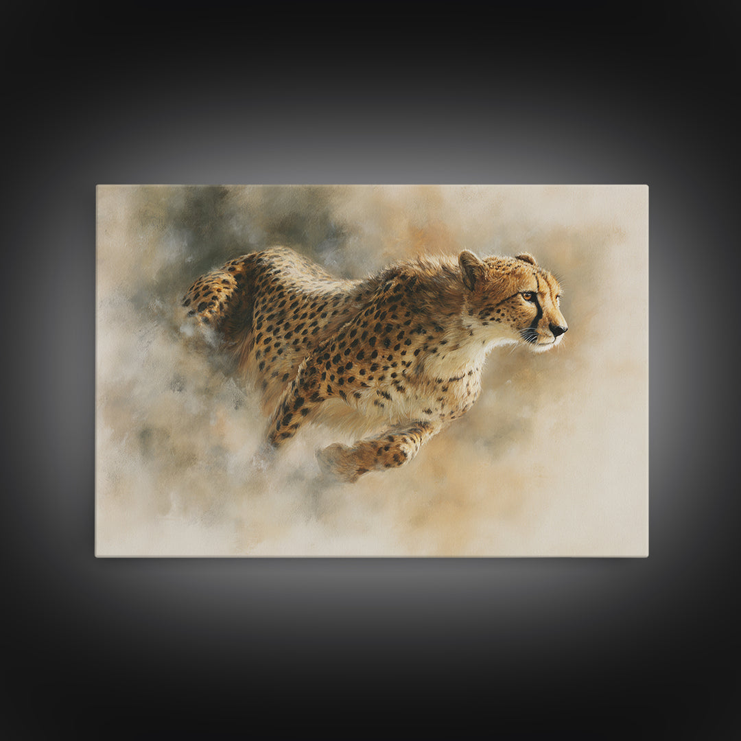 Cheetah Running Through Warm Dust Canvas Print, Wildlife Art, Modern Wall Art, Living Room Decor, Fine Art, Wild, Bird Wall Art, WIL-3x2-1