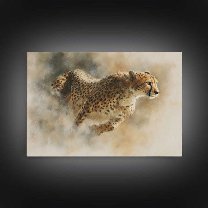 Cheetah Running Through Warm Dust Canvas Print, Wildlife Art, Modern Wall Art, Living Room Decor, Fine Art, Wild, Bird Wall Art, WIL-3x2-1