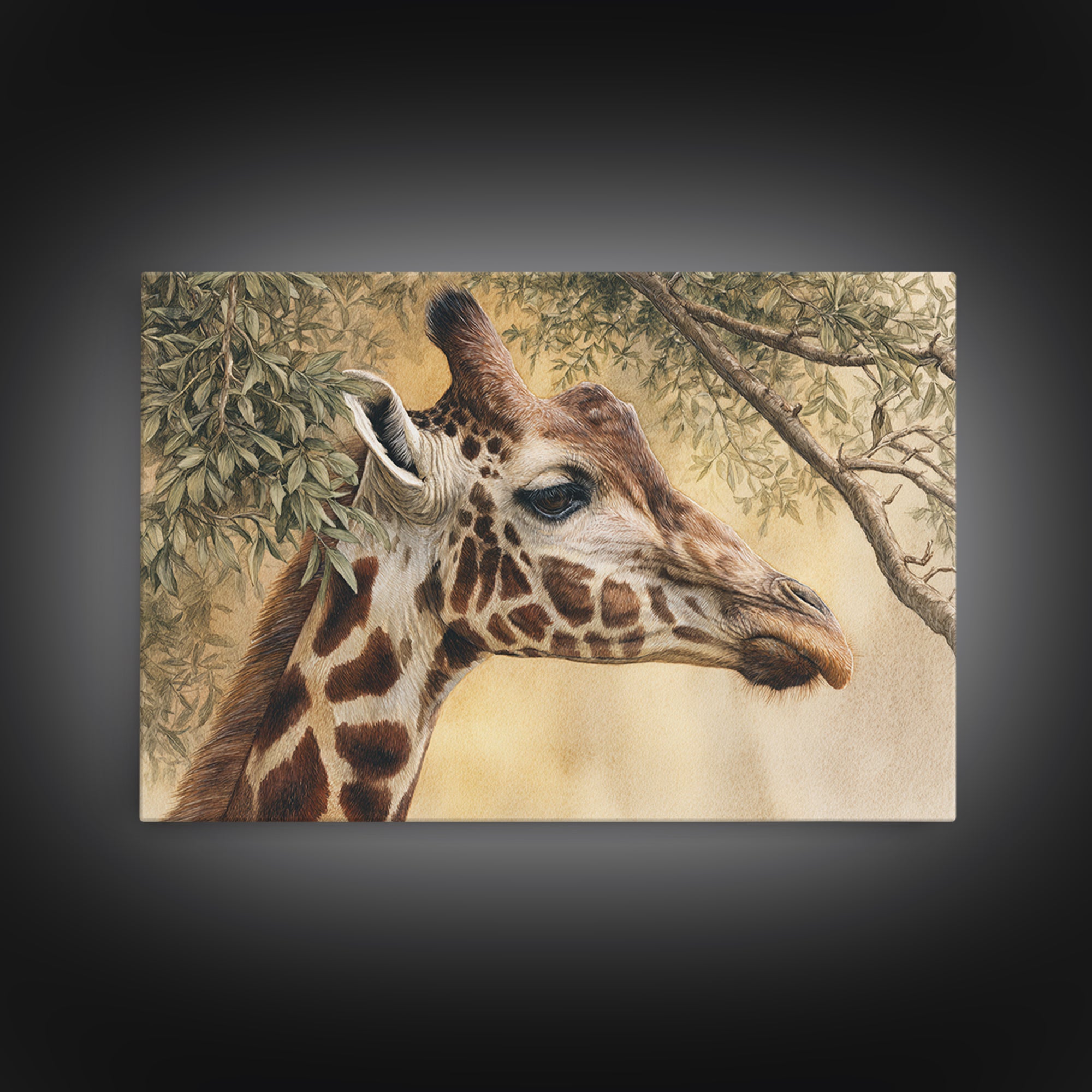 Giraffe Pair under Acacia Tree Canvas Print, Wildlife Art, Leopard Wall Art, Living Room Decor, Fine Art, Wild, Fine Art Print, WIL-3x2-11