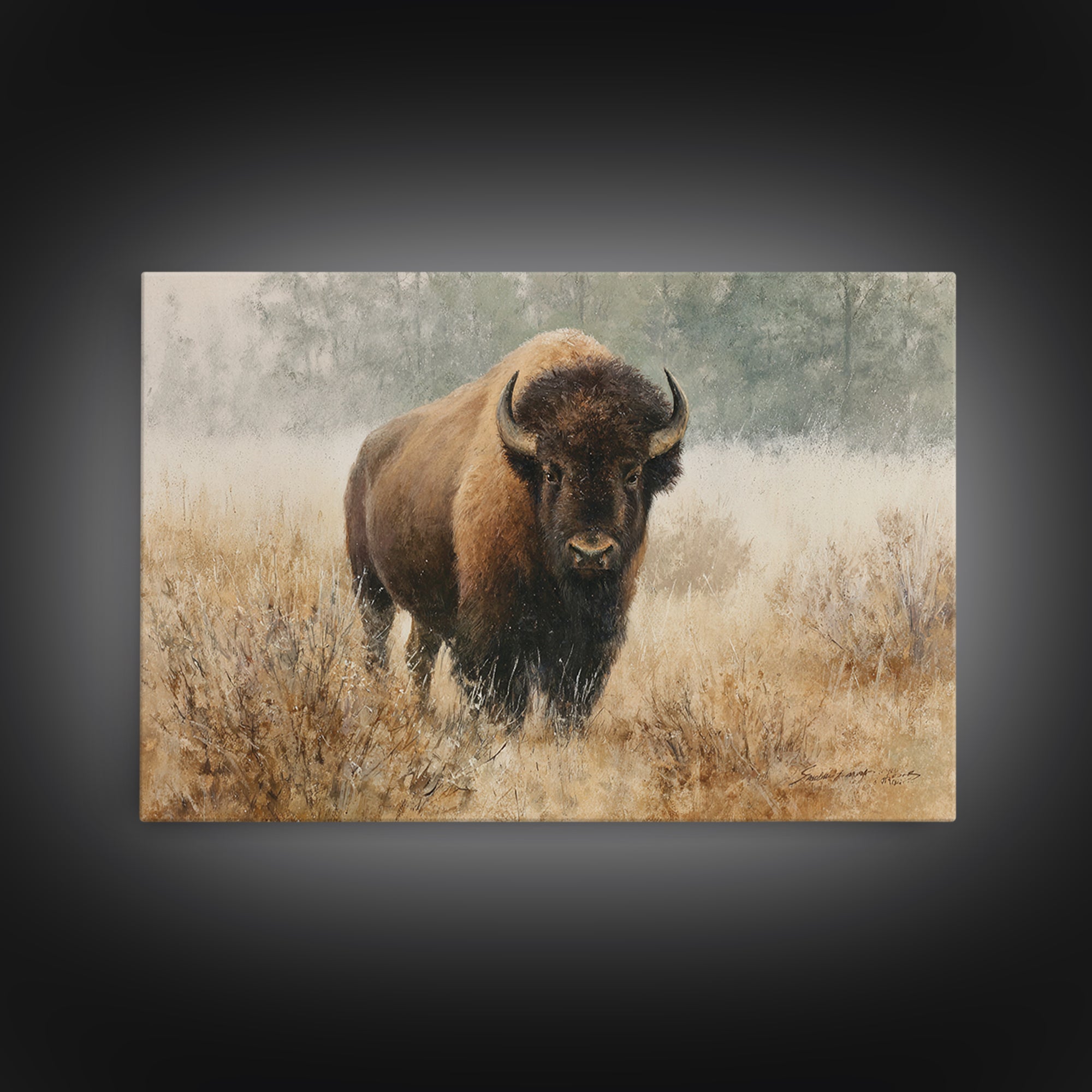 Bison on Wide Western Prairie Canvas Print, Wildlife Art, Living Room Wall Art, Living Room Decor, Wild, Unique Home Decor, WIL-3x2-17