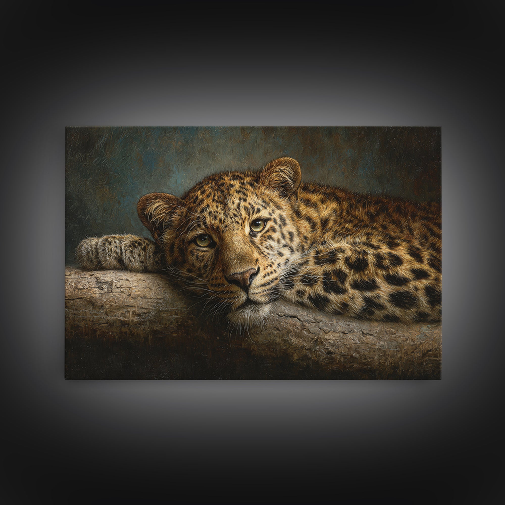 Leopard Resting on Tree Branch Framed Canvas Print, Wildlife Art, Large Wall Art, Living Room Decor, Watercolor Art, Wild, WIL-3x2-18