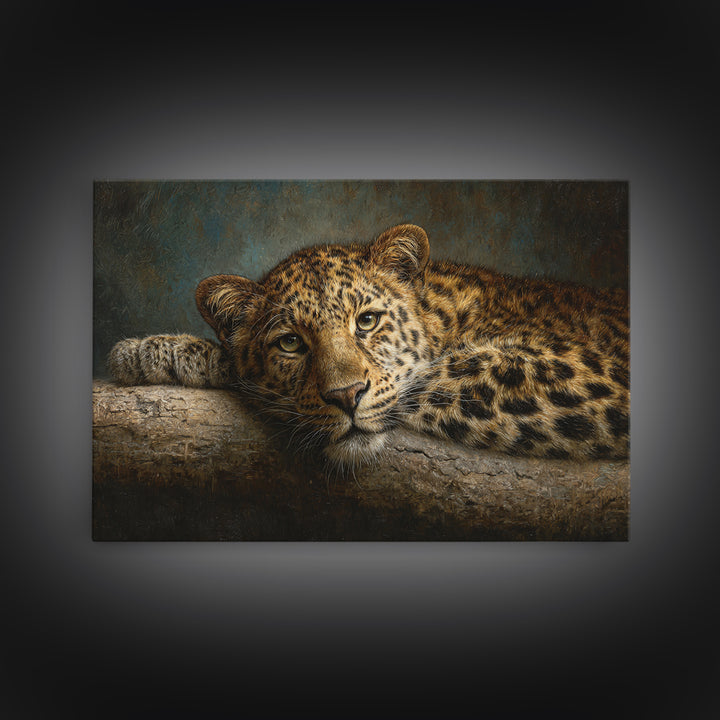 Leopard Resting on Tree Branch Framed Canvas Print, Wildlife Art, Large Wall Art, Living Room Decor, Watercolor Art, Wild, WIL-3x2-18