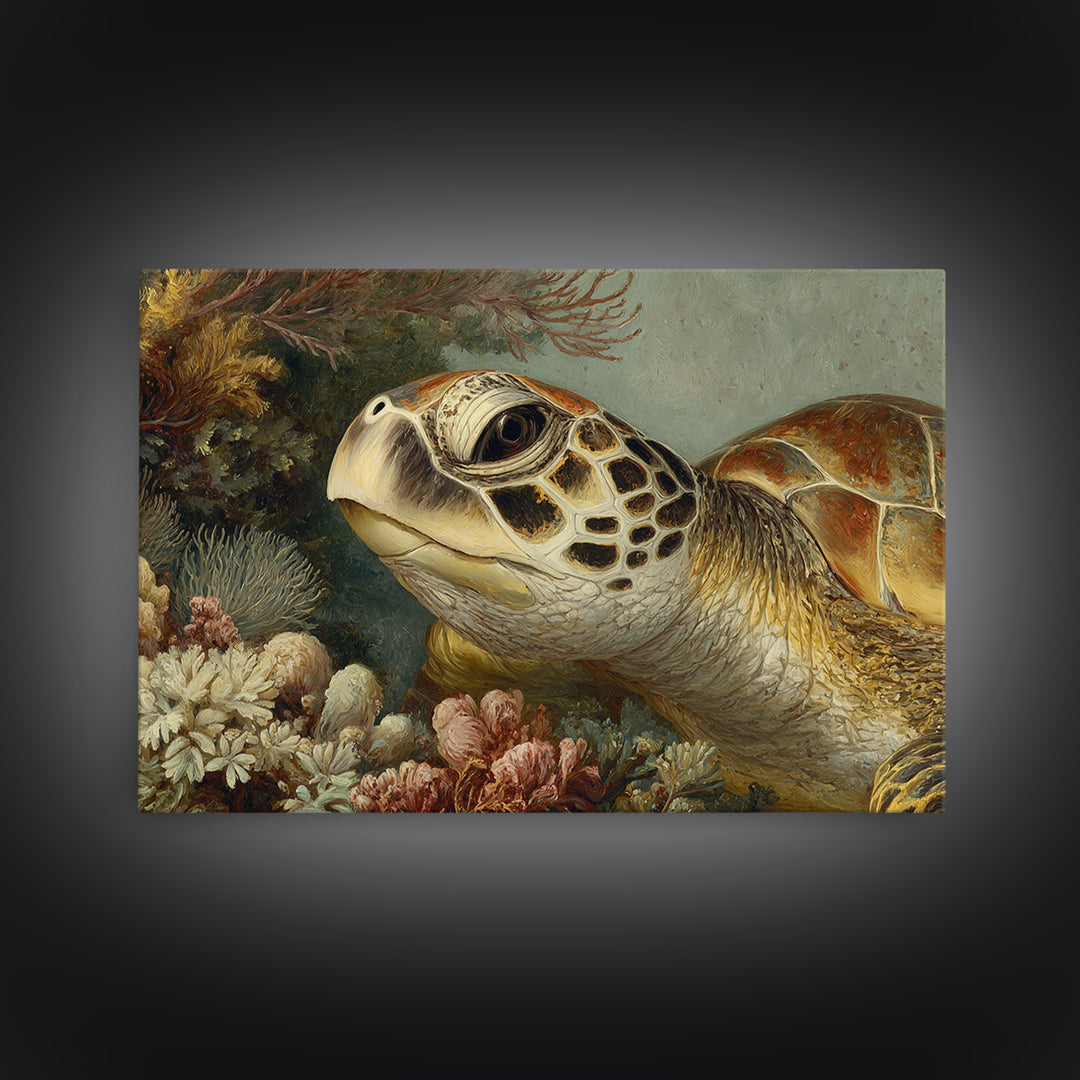 Sea Turtle over Coral Reef Canvas Print, Wildlife Art, Original Art, Living Room Decor, Oil Painting, Wild, Leopard Wall Art, WIL-3x2-22