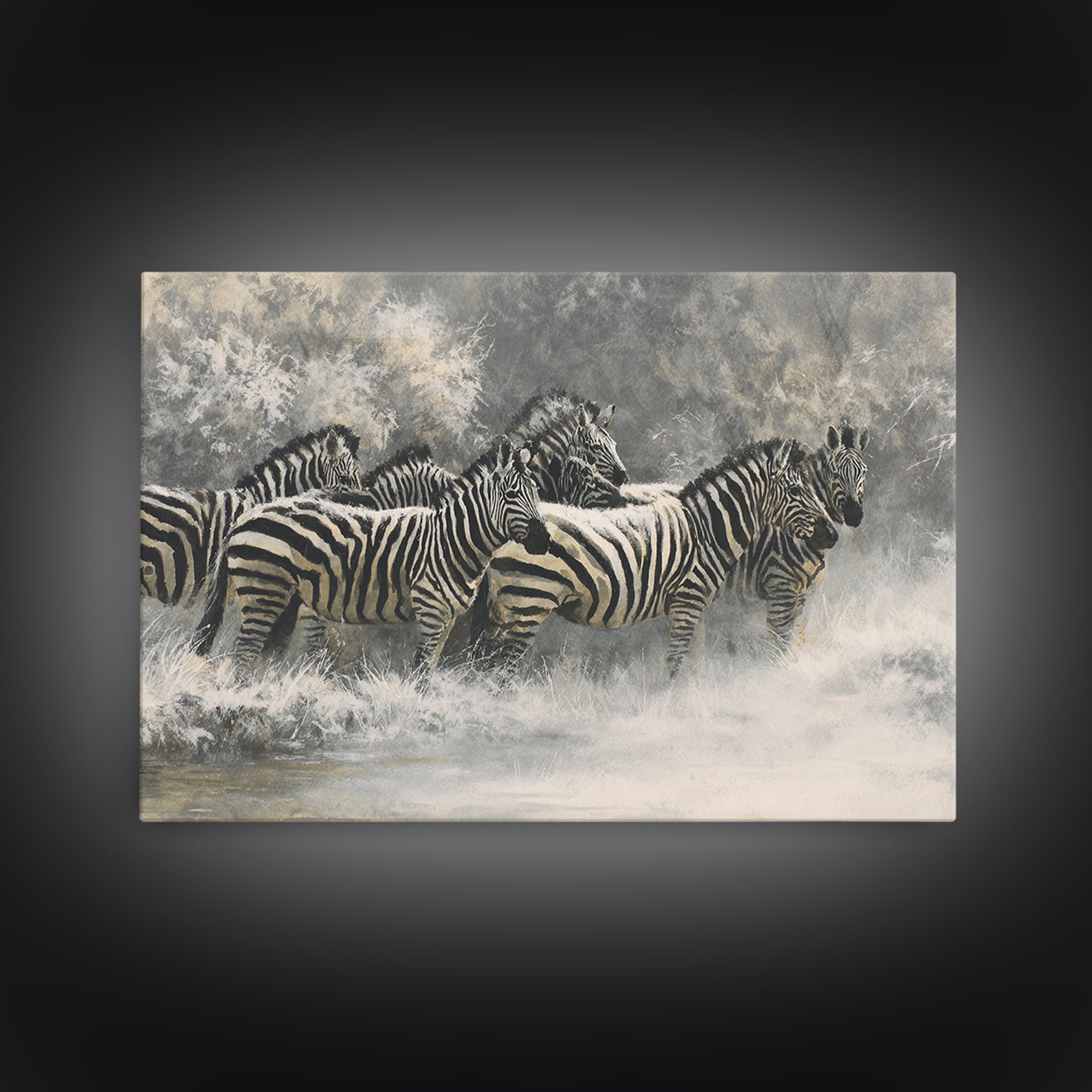 Zebra Herd in Graphic Black and White Framed Canvas Print, Wildlife Art, Neutral Decor, Living Room Decor, Fine Art, Wild, WIL-3x2-39