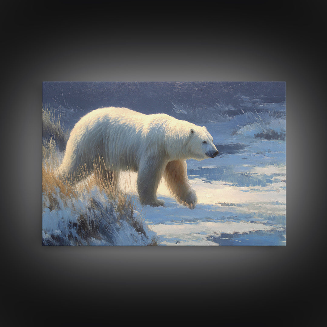 Polar Bear Crossing Blue Ice Canvas Print, Wildlife Art, Unique Home Decor, Living Room Decor, Abstract Art, Wild, WIL-3x2-43