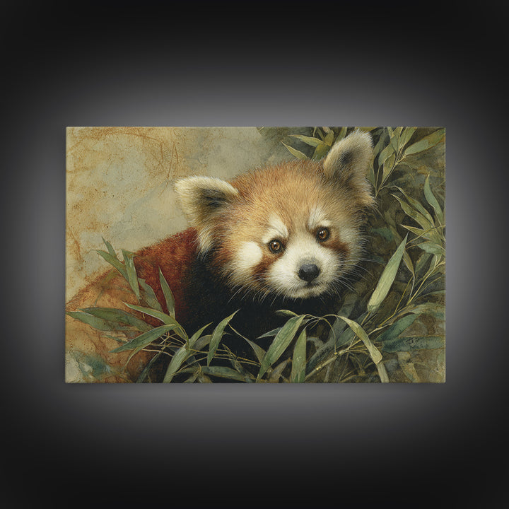 Red Panda Among Bamboo Leaves Canvas Print, Wildlife Art, Leopard Wall Art, Living Room Decor, Fine Art, Wild, Fine Art Print, WIL-3x2-48