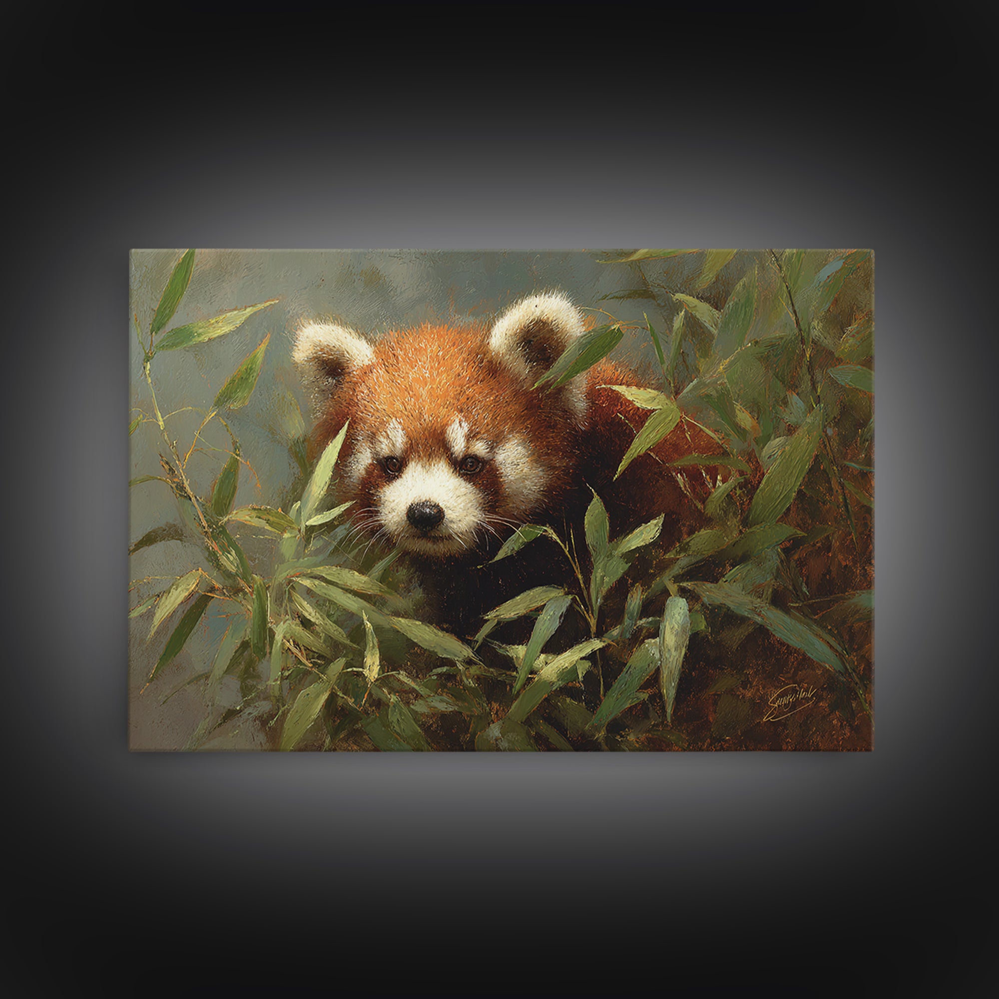 Red Panda Among Bamboo Leaves Canvas Print, Wildlife Art, Modern Decor, Living Room Decor, Fine Art, Wild, Home Decor, WIL-3x2-72