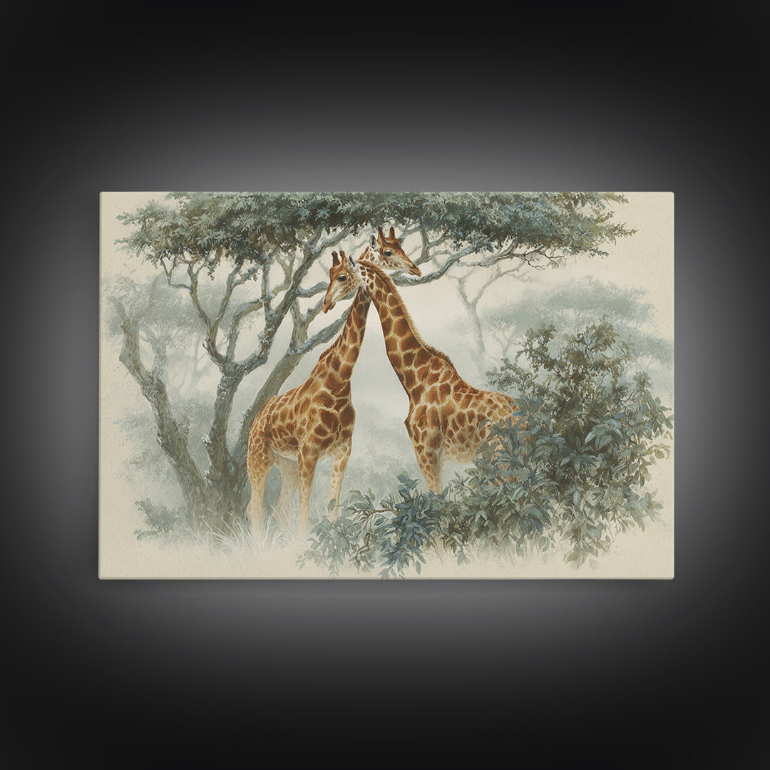 Giraffe Pair under Acacia Tree Canvas Print, Wildlife Art, Wall Art, Living Room Decor, Fine Art, Wild, Modern Wall Art, WIL-3x2-83
