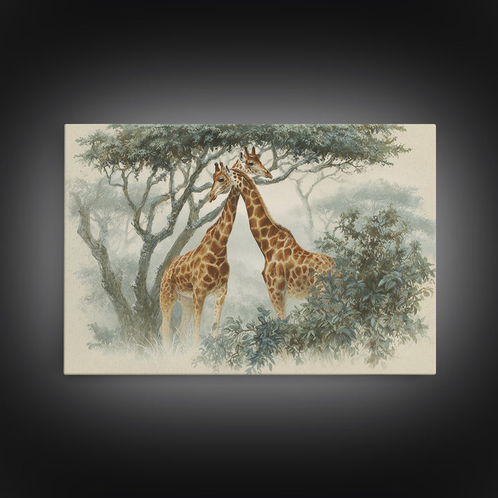 Giraffe Pair under Acacia Tree Canvas Print, Wildlife Art, Wall Art, Living Room Decor, Fine Art, Wild, Modern Wall Art, WIL-3x2-83