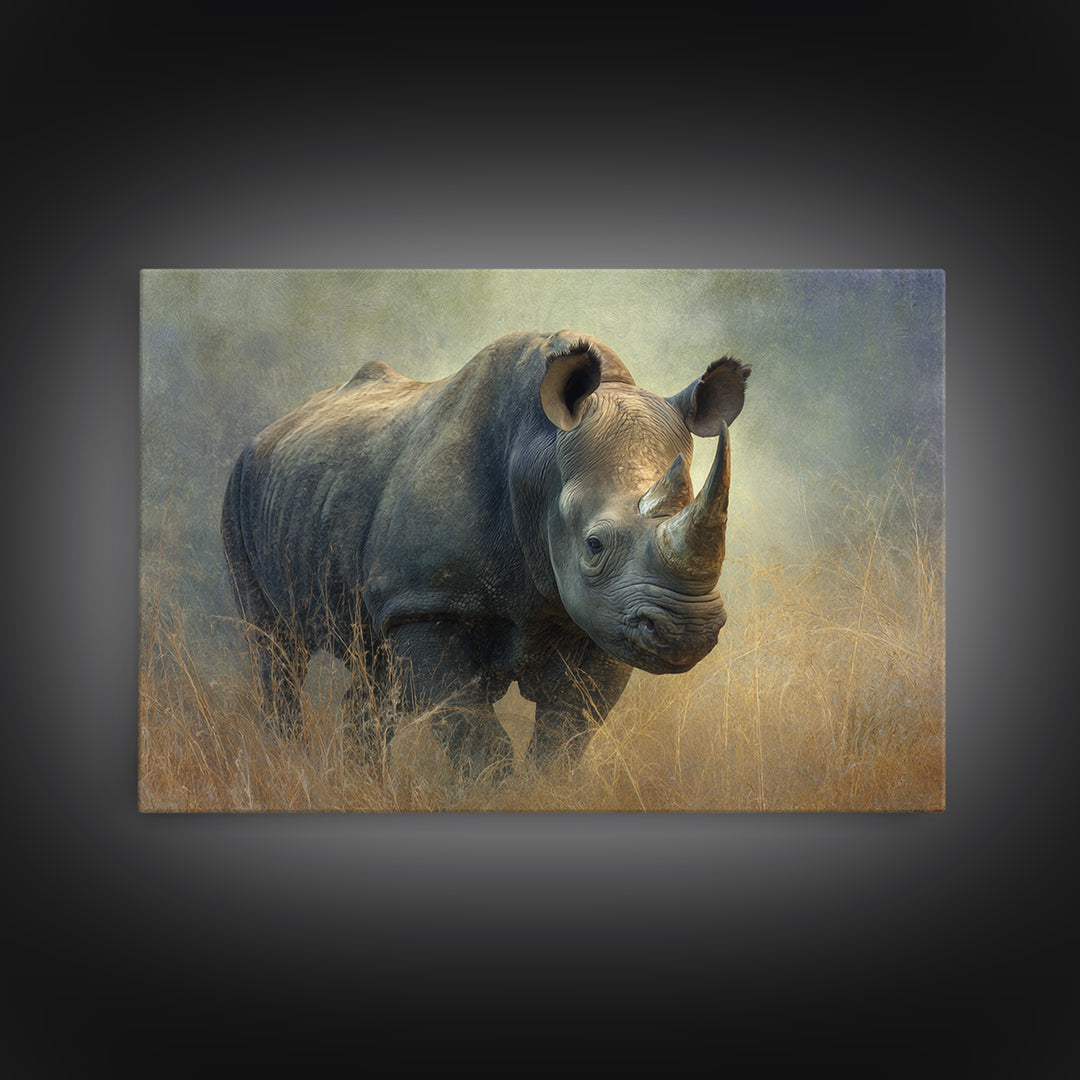 Rhino in Dramatic Stormy Light Canvas Print, Wildlife Art, Boho Decor, Living Room Decor, Fine Art, Wild, Wall Hangings, WIL-3x2-84